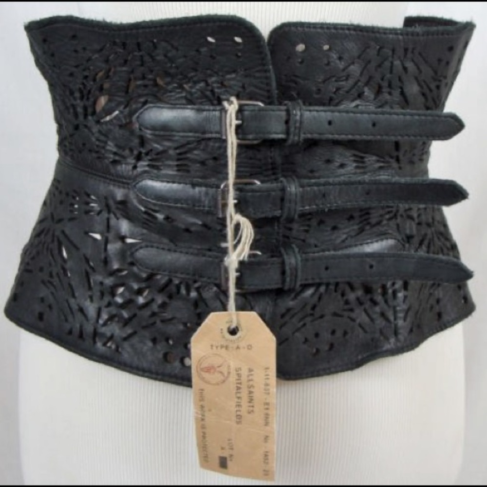 ALL SAINTS Laser-Cut Leather Corset Belt
